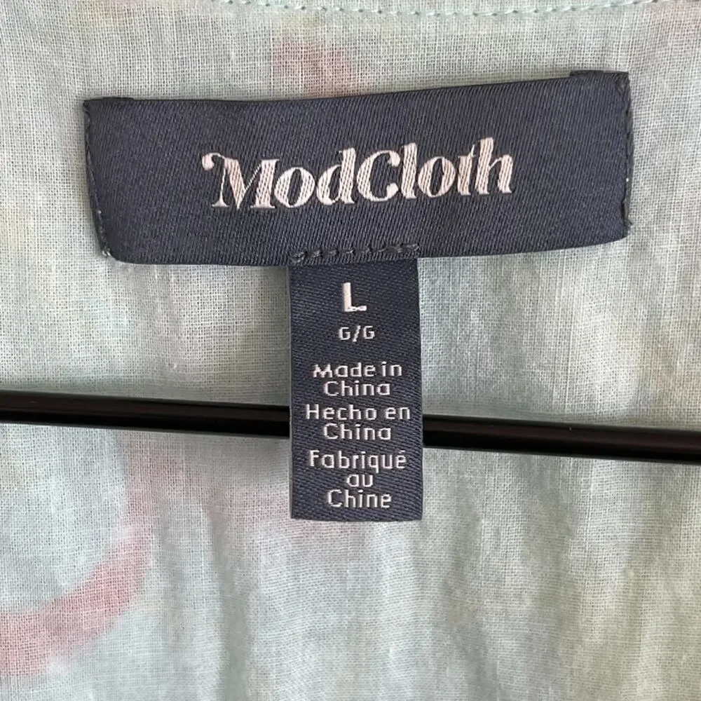 ModCloth 100% Cotton Lift Your Wings Wrap Midi Dress Large Blue Green Floral